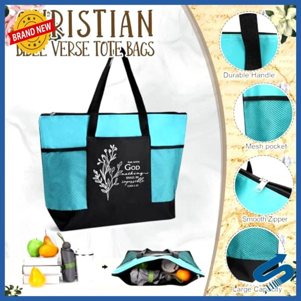 Boho Tote Bags with Zipper Pocket Religious Church Bible Study Gifts